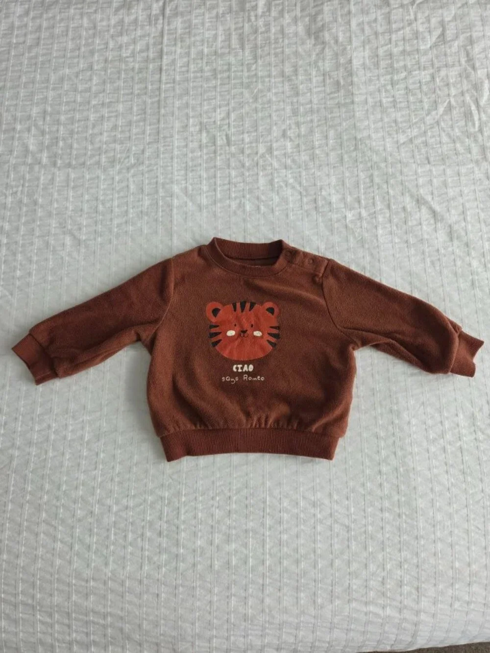 Kiabi Baby 2-Piece Fleece Outfit 12 Months Brown Tiger Sweatshirt Pants Set